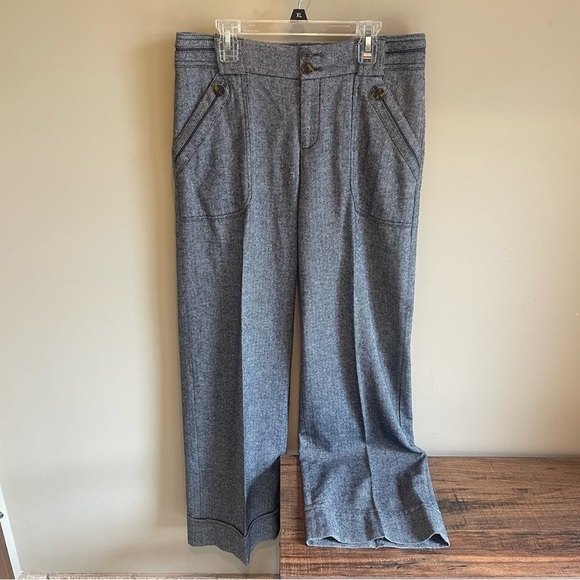 Anthropologie Elevenses grey herringbone alpaca blend wide leg trousers 4 - Picture 1 of 5